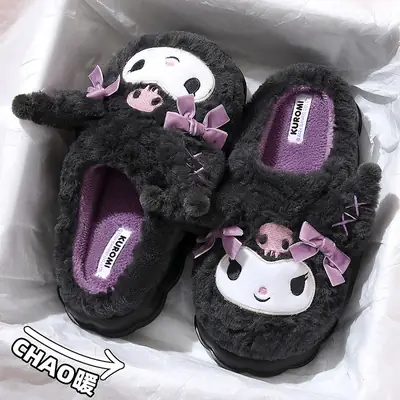 Kuromi Cartoon Cotton Winter Slippers Women Warm
