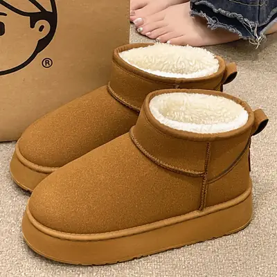 Women Thick Fleece Snow Boots Black Brown Green