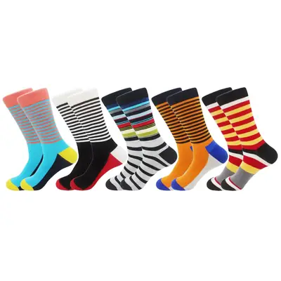 New men's striped street hip-hop mid-tube socks fashion color striped men's socks autumn and winter cotton socks wholesale