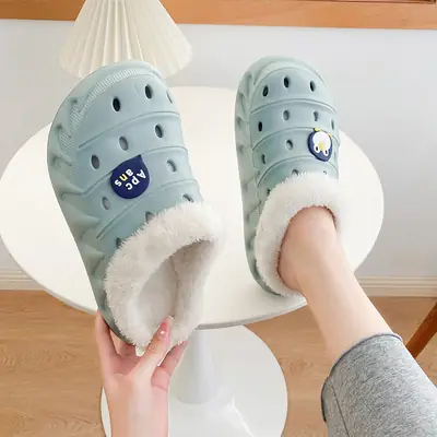 Cross-border plus size cotton slippers men's autumn and winter outdoor wear non-slip indoor two-way hole shoes warm cotton shoes for lovers