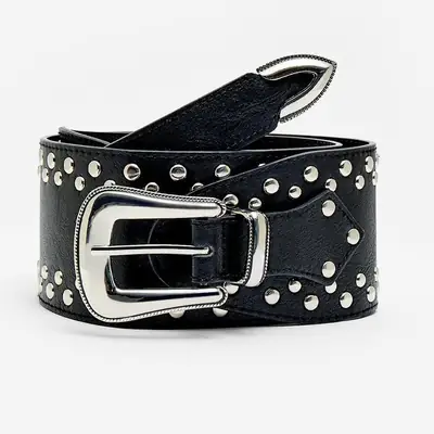 Black Rivet Belt with Buckle for Women