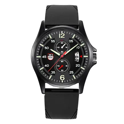 Men's Green Dial Quartz Watch with Black Silicone Band