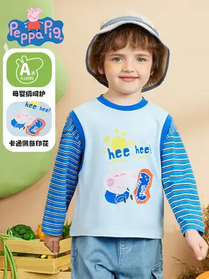 Children Cotton Piggy Print Long Sleeve T-Shirt Green White