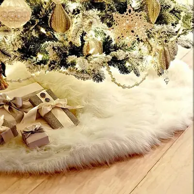 2025 Cross-Border Hot-Selling Christmas Tree Skirt Pure White Long-Haired Christmas Tree Bottom Decoration Carpet