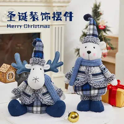 Blue Plaid Deer Doll Christmas Decor