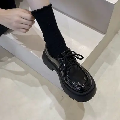 Women's British Style Platform Shoes Black Skirt All Match