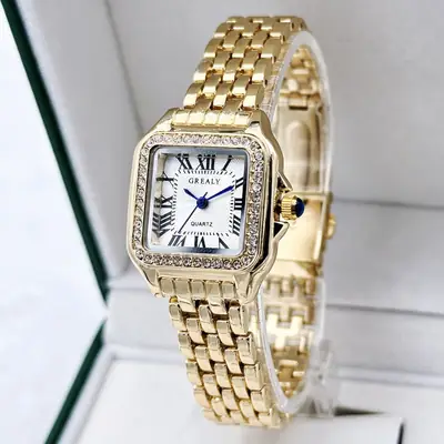 Square Diamond Encrusted Women's Quartz Watch