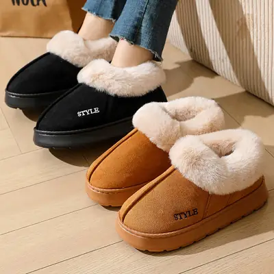 Pink Faux Fur Lined Women's Slippers with Non-Slip Sole