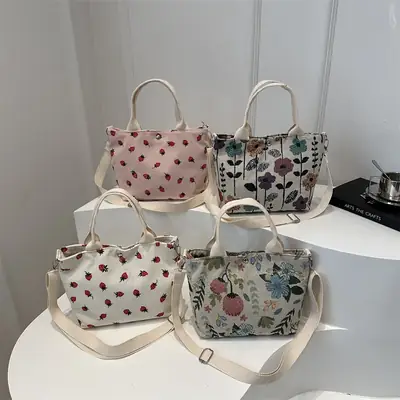 Women's Printed Canvas Shoulder Bag Large Capacity Artistic Design