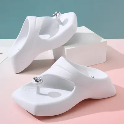 Black Rhinestone Wedge Slippers Women's Outdoor Wear