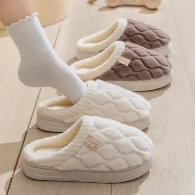 Cixi Cotton Slippers for Women Spring and Autumn and Winter Home Indoor Non-slip Couple Home Warm Winter Fur Plush Men