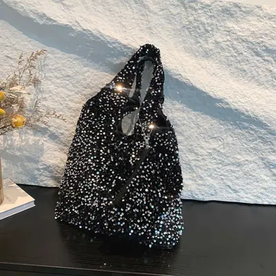 Black Sequin Shoulder Bag Women 2024 Autumn Work Commute