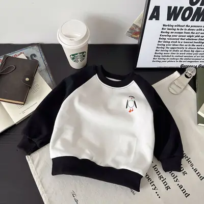 Children's Cartoon Sweatshirt White Black Long Sleeve 2024