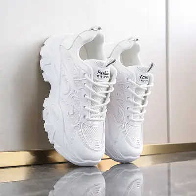 White Mesh Lace-Up Women's Casual Sneakers