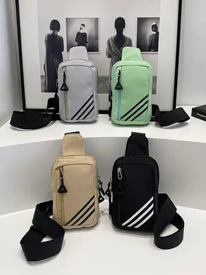 Men's Casual Japanese Sports Shoulder Bag Black Striped