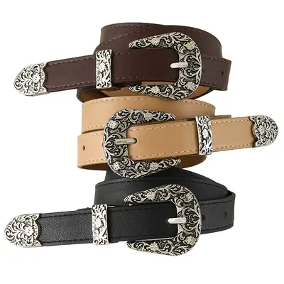 White Metal Carved Belt for Women Vintage Y2K Decorative