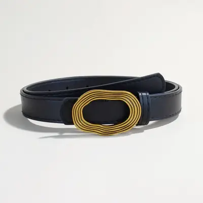 Women's Decorative Thin Belt with Gold Buckle