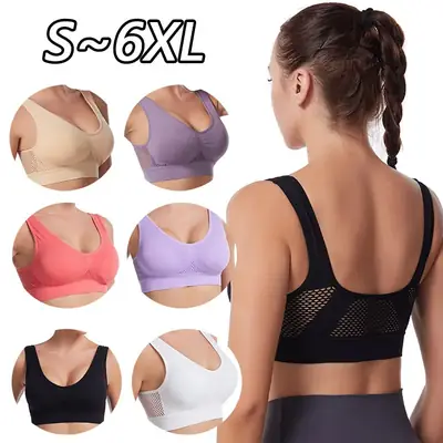 Wire-Free Mesh Sports Bra for Plus Size Yoga Running