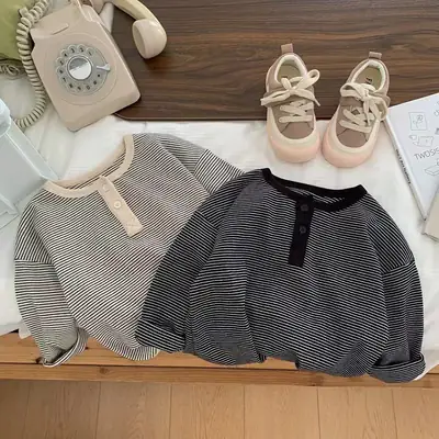 Children's Long Sleeve Striped T-Shirt Black White