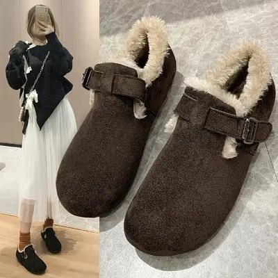 Women's Fleece-Lined Birkenan Shoes Brown Black Winter