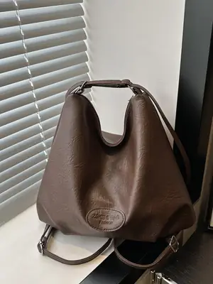 Women's Brown Leather Retro Tote Bag Large Capacity Travel Backpack