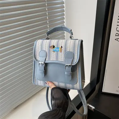 2024 Autumn New Backpack Fashion Simple Portable Student Shoulder Bag Cover Plaid Retro Crossbody Bag