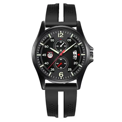 Men's Orange Black Quartz Watch with Calendar & Sport Strap