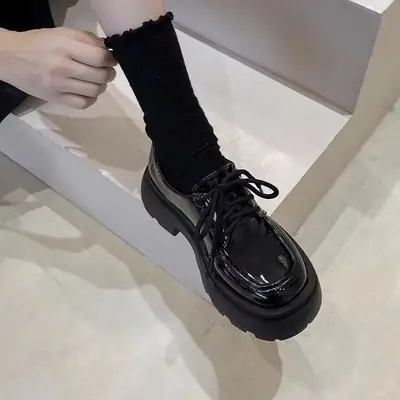 Black Thick Leather Loiter for Women
