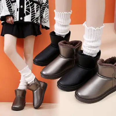 Women's Black Fleece Snow Boots Waterproof Non-Slip
