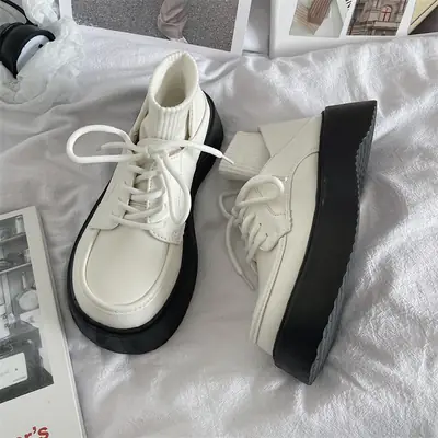 Women British Style Leather Shoes Black White Loafers 2024