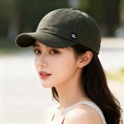 Men's Black Baseball Cap Short Bristle Olive Green