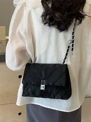 Black Rhombus Chain Shoulder Bag for Women 2024