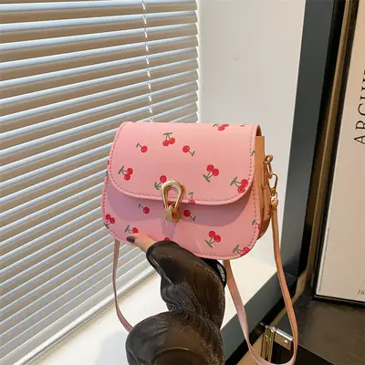 Pink Cherry Print Crossbody Bag for Women