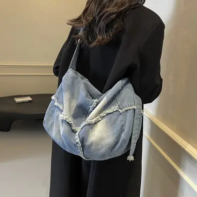 Vintage Denim Crossbody Bag Women 2024 New Korean Style Large Capacity