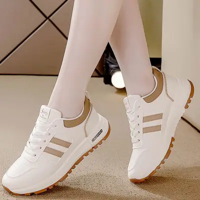 Women White Ins Leather Sneakers with Thick Sole