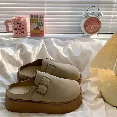 Vintage Buckle Slippers Women's 2024 Autumn