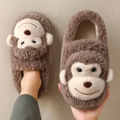Cotton Bear Face Slippers Women Winter Warm Indoor