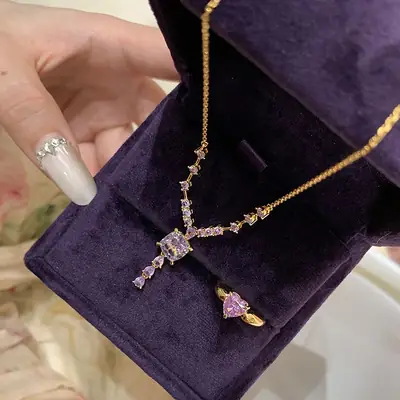 Luxury Purple Diamond Necklace for Women