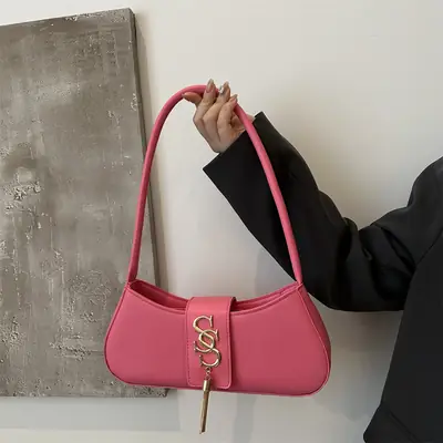 Pink Leather Shoulder Bag for Women 2024 Trendy Fashion