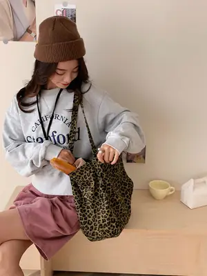 Vintage Leopard Print Shoulder Bag for Women Large Capacity