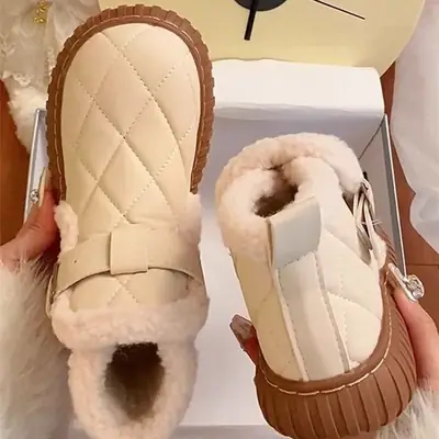 Women Fleece Lined Snow Boots Beige 2024