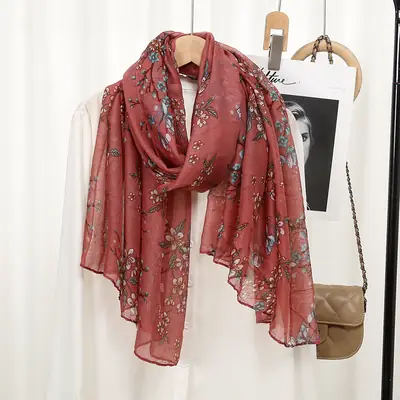 Red Floral Printed Headscarf for Women