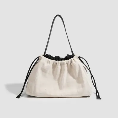 Canvas Patchwork Drawstring Linen Tote Bag