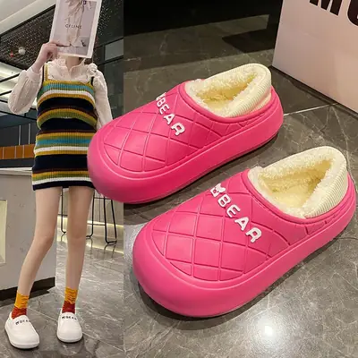 Women Pink Fleece Slip-On Warm Shoes