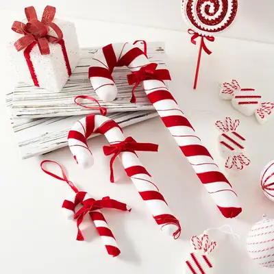 Red White Crutches Christmas Ball Decor