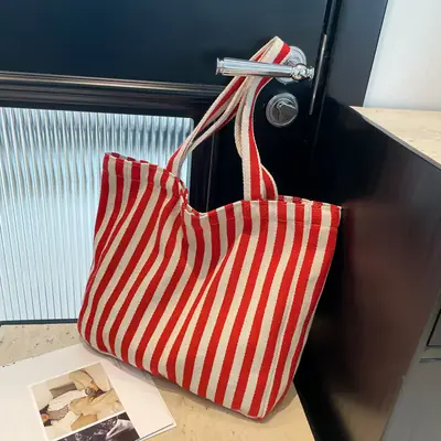 2024 Striped Handbag Double Large Capacity