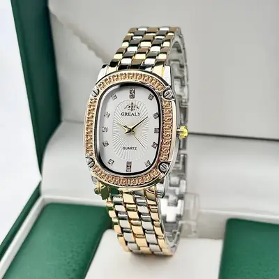 Oval Diamond Women's Quartz Watch Silver Strap