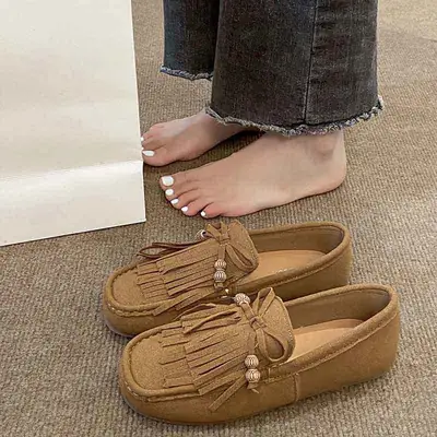 Women's Frosted Tassel Slip-on Loafers Tan
