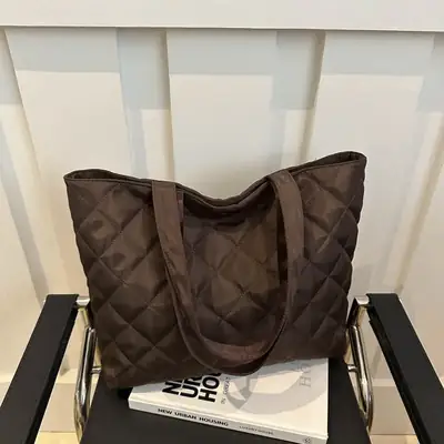 Women's Diamond Lattice Cotton Tote Bag Large Capacity