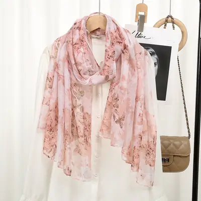 Elegant Printed Silk Scarves for Women Floral Travel Sunscreen